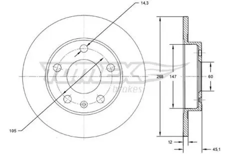 Диск тормозной (задний) Opel Astra J 09-(268x12) (с покрытием) (полный)) TOMEX TX7265