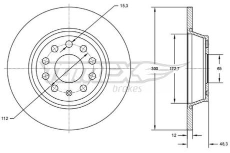 Диск тормозной (задний) VW Golf VII 12-/Passat 14-(300x12) (с покрытием) TOMEX TX7269