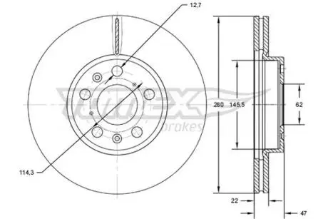 Диск тормозной (передний) Fiat Sedici/Suzuki SX4 06-(280x22) TOMEX TX7273