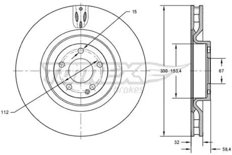 Диск тормозной (передний) MB Vito (W447) 14-(330x32) (заменено на 92279405) TOMEX TX7275