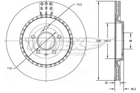 Диск гальмівний (задній) Audi A4/A5/A6/A7/Q5/Q7/Porsche Macan/VW Touareg 07- (330x22) TOMEX TX7279