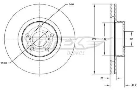 Диск тормозной (передний) Toyota Auris 1.2-1.8 12-18/Corolla 1.3-1.8 13-18 (277x26) TOMEX TX7283