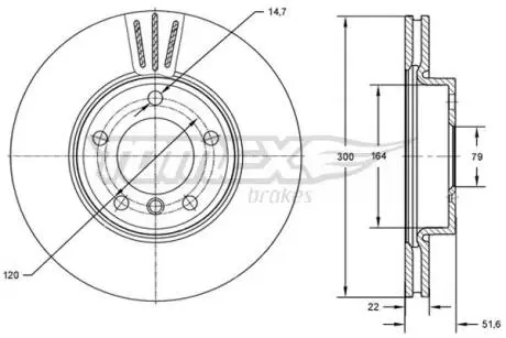 Диск тормозной (передний) BMW 3 (E46) 97-05 (299.8x22) TOMEX TX7285