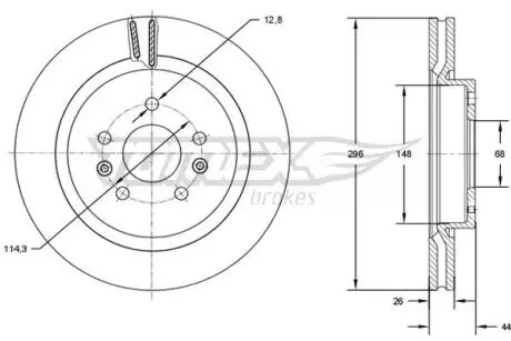Диск тормозной (передний) Nissan Qashqai II/X-trail 13-/ Leaf 14-/ Renault Kadjar 13- (296x26) PRO TOMEX TX7299