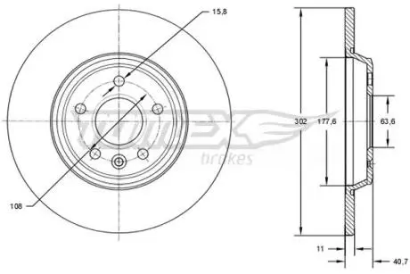 Диск тормозной (задний) Volvo S60/S80/V60/V70 06-18 (302x11) (с покр.) TOMEX TX7308