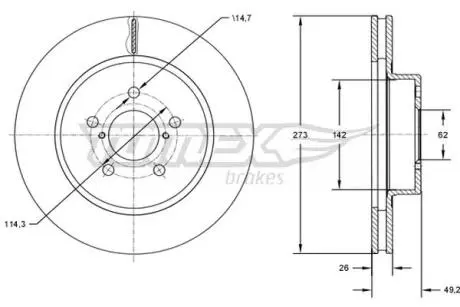Диск тормозной (передний) Toyota Auris 07-13/ Corolla 06- (272.8x26) TOMEX TX7312