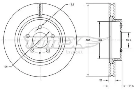 Диск тормозной (передний) Ford Mondeo V 13- (300x28) PRO TOMEX TX7314