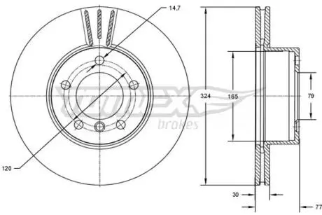 Диск тормозной (передний) BMW 5 (E60/E61)/6 (E63) 03- (324x30) TOMEX TX7315