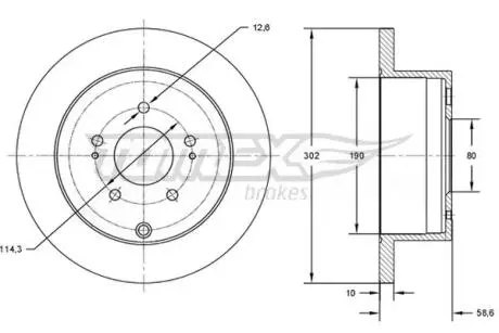 Диск тормозной (задний) Mitsubishi Outlander/Citroen C-Crosser 06-(302x10) (с покрытием) (полный)) TOMEX TX7316