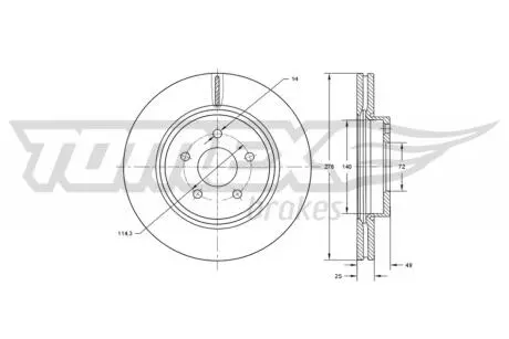 Диск тормозной (передний) Mazda 3/5 03- (278x25) TOMEX TX7318
