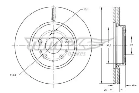 Диск тормозной (передний) Mazda 6 07-13 (299x25) (с покрытием) (вентил).) TOMEX TX7322