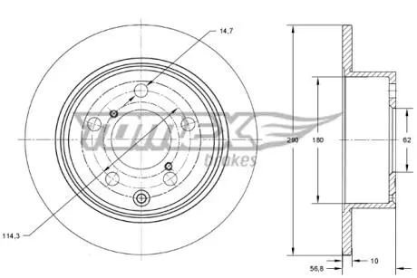 Диск гальмівний (задній) Toyota Corolla 1.6/1.8 16V/2.0/2.2 D4d 01-09 (290x10) TOMEX TX7324