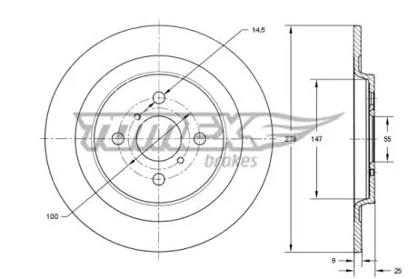 Диск тормозной (задний) Toyota Yaris 05- (278x9) TOMEX TX7327