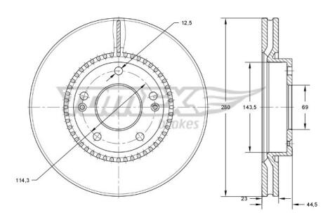 Диск гальмівний (передній) Hyundai Elantra/I30 II 11-/Kia CeeD/ Cerato III 13- (280x23) PRO TOMEX TX7330