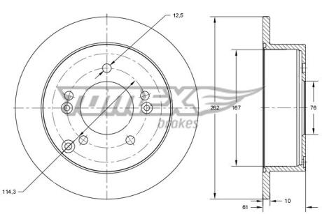 Диск тормозной (задний) Hyundai Sonata V/Tucson/Kia Sportage 04- (262x10.1) PRO TOMEX TX7336 (фото 1)