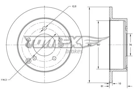 Диск тормозной (задний) Hyundai Sonata V/Tucson/Kia Sportage 04- (262x10.1) PRO TOMEX TX7336