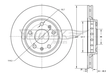 Диск тормозной (передний) Renault Scenic IV 1.2 TCe/1.6 dCi 16-(320х28) TOMEX TX7353