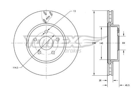 Диск тормозной (передний) Citroen C4/ Peugeot 4008 12-(294x26) (с покрытием) (вентил.) TOMEX TX7363