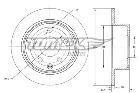 Диск тормозной (задний) Citroen C4/Peugeot 4008 12-/Mitsubishi Outlander 06-12 (302x10)(с покрытием)) TOMEX TX7366