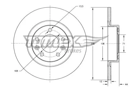Диск тормозной (задний) Peugeot 508 10-(290x12) (с покрытием) TOMEX TX7368
