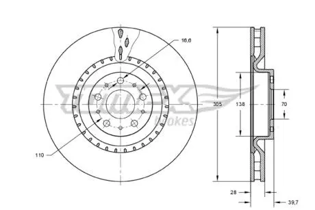 Диск гальмівний (передній) Alfa Romeo159/Brera/Giulietta/Fiat 500X/Jeep Compass/Renegade (305x28) 05- TOMEX TX7374