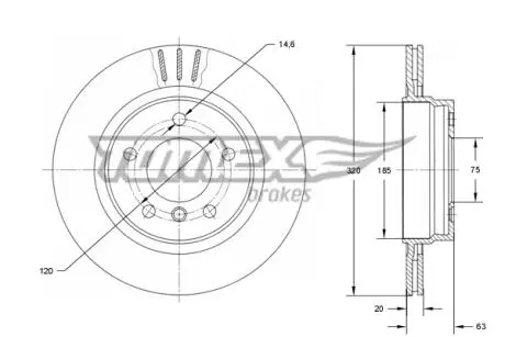 Диск тормозной (задний) BMW 5 (E60/E61)/6 (E64) 2.0-3.0i/2.0-3.0d 03-12 (320x20) M54/M57/N43/N46/N52 TOMEX TX7396