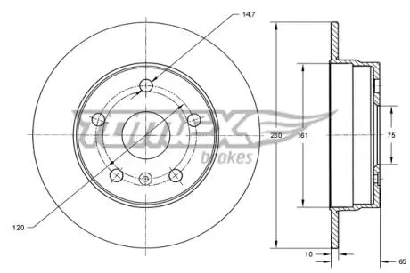 Диск тормозной (задний) BMW 1 (E81/E87) 04-11 (280x10) PRO TOMEX TX7400