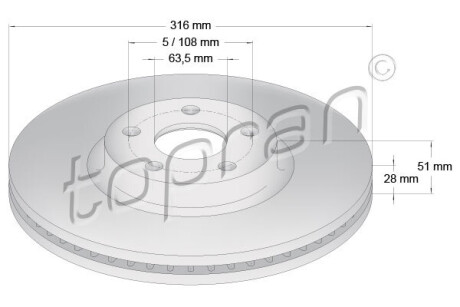 Диск гальмівний (передній) Ford Galaxy/S-Max 15- (316x28) PRO TOPRAN / HANS PRIES 631170