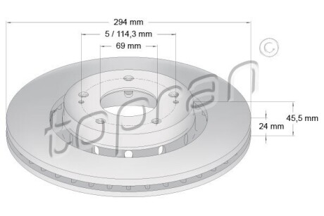 Диск тормозной (передний) Mitsubishi Outlander 03-/ Citroen C-Crosser 07- (294x24) TOPRAN / HANS PRIES 722836