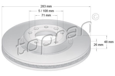 Диск гальмівний (передній) Citroen C4 13- (283x26) (з покриттям) (вентильований) TOPRAN / HANS PRIES 723710 (фото 1)