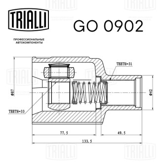 ШРУС внутренний перед. прав. Renault Duster (10-) 2.0i/1.5dCi (нар:31/вн:33) Trialli GO 0902