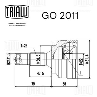 ШРУС зовнішній Peugeot 207 1.4/1.6 (06-) (нар:25/вн:22) Trialli GO 2011 (фото 1)