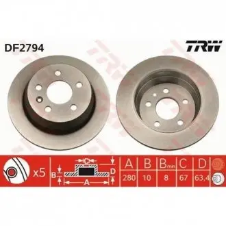 Диск тормозной (1 шт.).) MERCEDES V200/V220/V230/V280/Vito 108/Vito 110/Vito 112/Vito 1 TRW DF2794