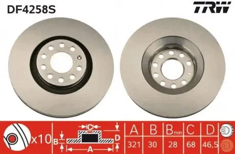 Диск тормозной AUDI A6/A6 Quattro/Allroad Quattro/S6 Quattro TRW DF4258S