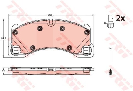 Колодки гальмівні (передні) Porsche Cayenne 02-/Macan 14-/Panamera 10-16/VW Touareg 02- TRW GDB2243