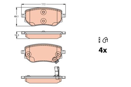 Комплект гальмівних колодок задній (з комплектуючими), MERCEDES X (470) TRW GDB2270