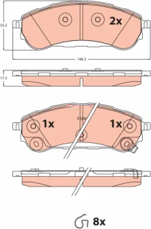 Комплект гальмівних колодок задн, FORD RANGER 2.0D 09.18- TRW GDB2529