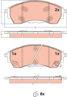 Комплект гальмівних колодок передн, FORD RANGER 2.0D-3.2D 04.11- TRW GDB2550