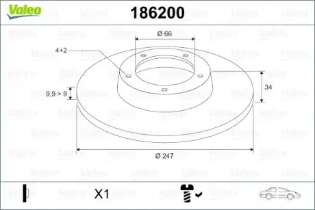 Тормозной диск Valeo 186200