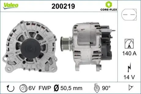 Генератор (14В, 140А, новий) AUDI A3, TT, SEAT EXEO, EXEO ST, SKODA SUPERB II, VW AMAROK, CALIFORNIA T5 CAMPER, CALIFORNIA T6 CAMPER, CRAFTER 30-35, CRAFTER 30-50, EOS, GOLF V 1.4-3.6 04.03- Valeo 200219