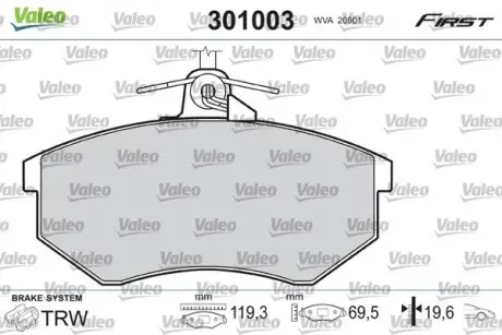 Колодки гальмівні AUDI P. A4 95-01 Z CZUJNIKIEM Valeo 301003