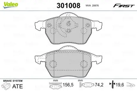 Гальмівні колодки дискові FORD/SEAT/VW Galaxy/Alhambra/Sharan "1,8-2,8 "F "95-10 Valeo 301008