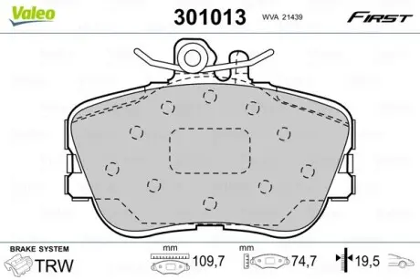 Гальмівні колодки дискові MERCEDES C-Class "1,8-2,8 "F "93-01 Valeo 301013