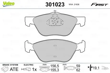 Тормозные колодки дисковые ALFA/FIAT 145-147/155/156/166/Bravo/Coupe/Marea "1,6-2,5 "F "95-10 Valeo 301023