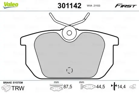 Тормозные колодки ALFA T. 145/146/155/GTV/SPIDER 92-05 Valeo 301142