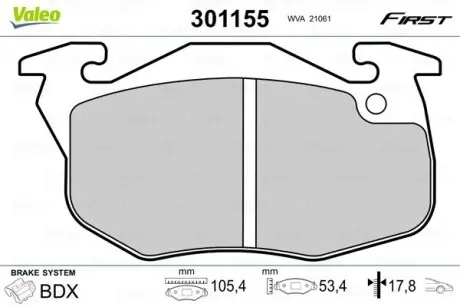 Тормозные колодки CITROEN P. AX/ZX 87-97 Valeo 301155
