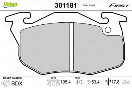 Тормозные колодки PEUGEOT P. 106/306 91-01 Valeo 301181