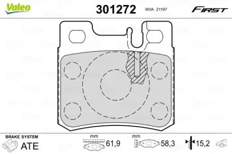 Гальмівні колодки дискові MERCEDES 190/Cabriolet/C-Class/E-Class/Kombi/SL/SLK "1,8-5,0 "R "85-01 Valeo 301272
