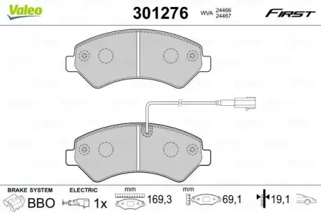 Тормозные колодки дисковые CITROEN/PEUGEOT Jumper/Boxer "2,2-3,0 "F "06>> Valeo 301276