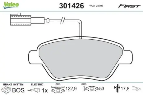 Гальмівні колодки дискові ALFA/CITROEN/FIAT/PEUGEOT Mito/Bravo/Doblo/Bipper "1,2-1,9 "F "01>> Valeo 301426